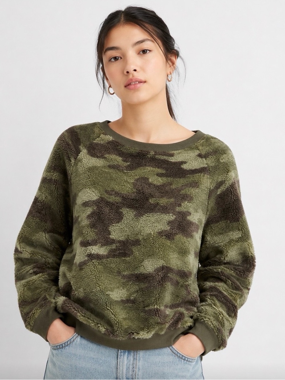 Socialite Green and Brown Fleece Top